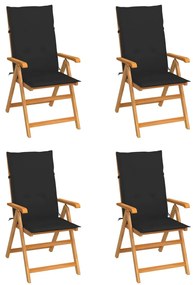 Záhradné stoličky 4 ks s čiernymi podložkami tíkový masív