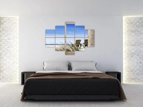 Obraz - Okno v výhľadom na pláž (150x105 cm)