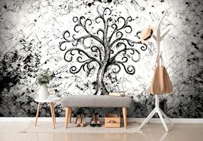 Samolepiaca tapeta čiernobiely symbol stromu života - 225x150