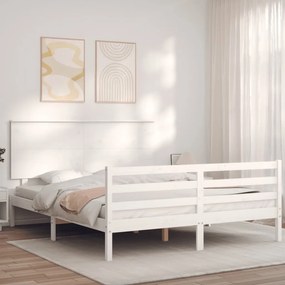 Rám postele s čelom biely 5FT masívne drevo veľkosť King 3195227