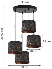 Závesné svietidlo Werona 3, 4x čierne textilné tienidlo so vzorom, o, c