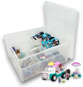 Organizér, úložný box 3v1, multifunkčný LINEA s vekom, transparentný 28 x 35 x 18 cm