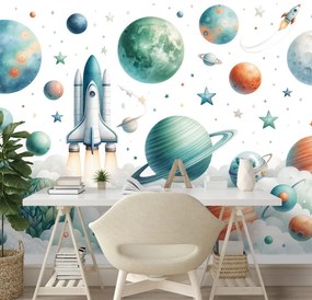 Tapeta detský vesmírny svet s raketami