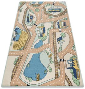 Detský koberec REBEL ROADS Playtime 32 Mesto protišmykový - béžový / zelený