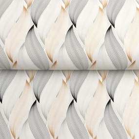 PVC obrus Zlato-strieborné designové vlnky na bielom PV-203 - metráž š. 140 cm