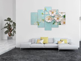 Obraz - Kvietky na modrom pozadí (150x105 cm)