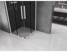 Mexen Velar Duo, sprchový kút s posuvnými dverami 90 x 90 cm, 8mm šedé sklo, biela matná, 871-090-090-42-20