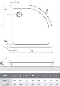 Roth Štvrťkruhová akrylátová sprchová vanička HAWAII ROTH-Variant: rozmery: 90x90 cm - (HAWAII 900 - 8000026)
