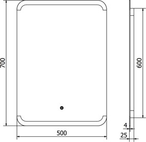 Mexen Nida, LED kúpeľňové zrkadlo s podsvietením 50x70 cm, 6000K, ochrana proti zahmlievaniu, 9806-050-070-611-00