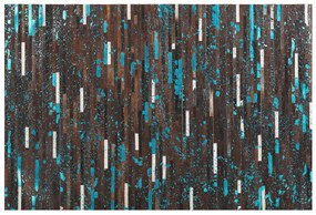 Kožený koberec 140 x 200 cm hnedá/modrá KISIR Beliani