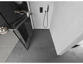 Mexen Kioto+ L, sprchová zástena Walk-In s poličkou a vešiakom 120 x 200 cm, 8mm číre sklo čierny vzor, grafitový profil, 800-120-123-66-78