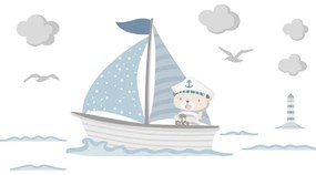 Modré detské samolepky na stenu Ambiance Captain Teddy