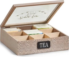 Zeller Present Drevená krabička na čaj - TIME FOR TEA, 9 priehradiek