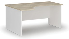 Ergonomický kancelársky písací stôl PRIMO WHITE, 160x120 cm, ľavý, biela/dub prírodný
