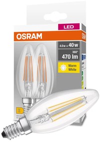 2PAK LED žiarovka E14 B35 FR 4W = 40W 470lm 2700K Warm 300° Filament OSRAM Base