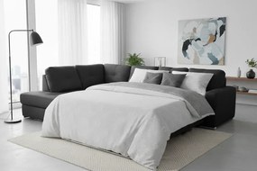 Kožená sedacia súprava s rozkladom na každodenné spanie ALEXIE – rohová, ľavá, čierna (nero 308)