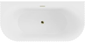 Mexen Sella, voľne stojaca vaňa ku stene, drážkovaná, 150 x 75 cm, biela matná, zlatý lesklý prepad, 52711507501-50