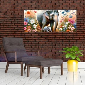 Obraz - Slonia mama, akvarel (120x50 cm)