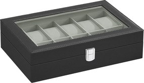 Box na hodinky s 12 priehradkami a zamatovou podšívkou, čierny