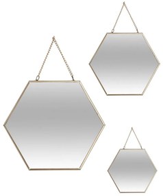 Závesné zrkadlo Hexagon, zlaté, sada 3ks
