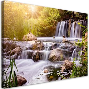 Obraz na plátně, Vodopád při přírodě Sunset - 90x60 cm