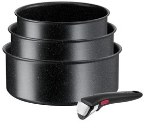 Hliníkové hrnce v súprave 3 ks s nepriľnavým povrchom/s odnímateľnou rukoväťou na indukčný varič INGENIO Black stone L3998902 – Tefal
