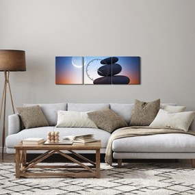 Obraz poskladaných kameňov na sebe (s hodinami) (90x30 cm)