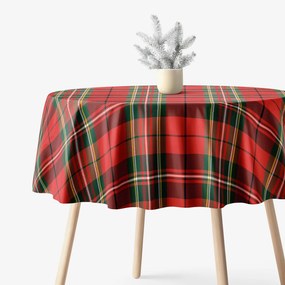 Goldea vianočný okrúhly obrus 100% bavlnené plátno - červené káro Ø 130 cm