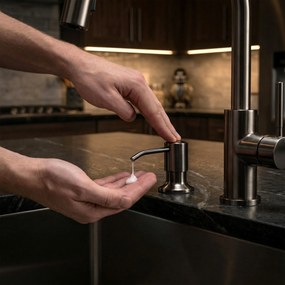 Vstavaný dávkovač mydla/saponátu REA LON, 300 ml, titán kartáčovaný