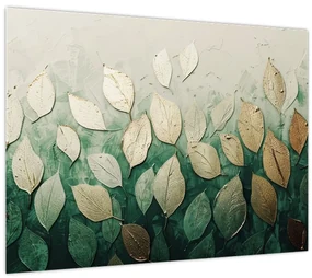 Sklenený obraz - Zlato-zelené listy (70x50 cm)