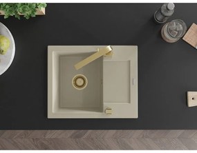 Mexen Enzo, granitový drez 576x465x174 mm, 1-komorový, zlatá batéria Rita, béžová, 6506-69-670300-50