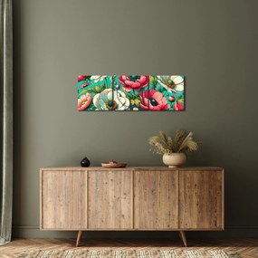 Obraz - Kvety na modrom pozadí (s hodinami) (90x30 cm)