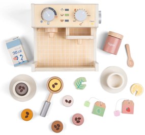 Drevený kávovar s príslušenstvom