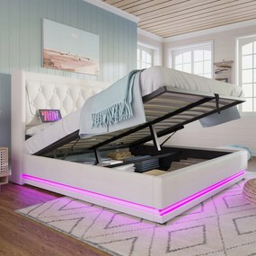 Čalúnená manželská posteľ Led Usb Typ-C 140x200 Biela matrac
