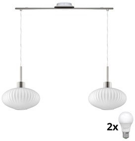 LED luster na lanku HARMA 2xE27/60W/230V matný chróm/biela