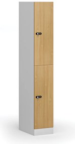 Šatníková skrinka s úložnými boxmi, 2 boxy, 1850 x 300 x 500 mm, demont, mechanický kódový zámok, laminované dvere, buk