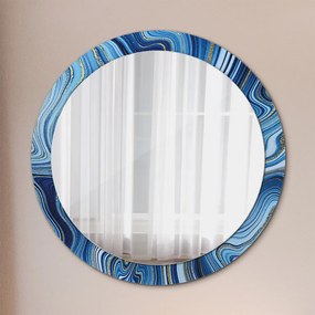 Okrúhle dekoračné zrkadlo s motívom Modrý mramor fi 90 cm