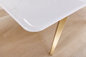 Jedálenský stôl ART LIVING 200 cm s keramickou doskou z bieleho mramoru a rámom v šampansko-zlatej farbe