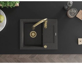 Mexen Enzo, 1-komorový granitový drez 576x465x174 mm a drezová batéria Savita, čierna škvrtnitá, 6506-76-672601-50