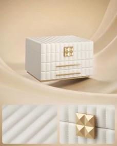 Šperkovnica so zrkadlom 3 úrovne, úložný priestor na šperky 2 zásuvky, biela