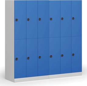 Šatníková skrinka S1 s úložnými boxmi, 6 boxov, 1850 x 900 x 500 mm, kódový zámok, tmavosivé dvere