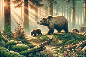 Obraz - Medvede v lese (90x60 cm)