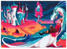 Sklenený obraz - Princ a dračia princezná (70x50 cm)
