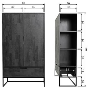 Čierna skrinka z jaseňového dreva 85x149 cm Silas – WOOOD