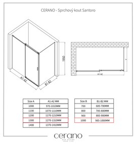 Cerano Santoro, sprchovací kút s posuvnými dverami 130(dvere) x 100(stena) x 195 cm, 6mm číre sklo, chrómový profil, CER-CER-425422