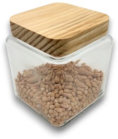 5Five® Sklenená bytelná dóza hranatá s dreveným vekom, 1,25l KWADR