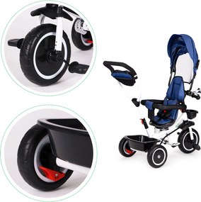 ECOTOYS detská trojkolka 360° otočné sedadlo, 5-bodový pás, odnímateľná strieška, modrá