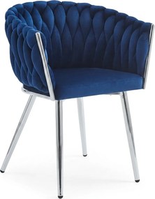 Zamatové jedálenské kreslo ORION VELVET so striebornými nohami, tmavomodré