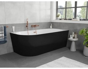 Mexen Silo, rohová voľne stojaca ryhovaná vaňa, pravá, 150 x 75 cm, biela-čierna, medený matný prepad, 52891507575P-65