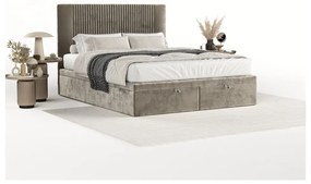 Béžová čalúnená dvojlôžková posteľ s úložným priestorom 200x200 cm Mavel – Maison de Rêve